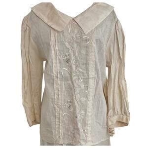 NWT 80s Vintage Nilani Embroidered Pleated Blouse Cottage Floral Boho Deadstock